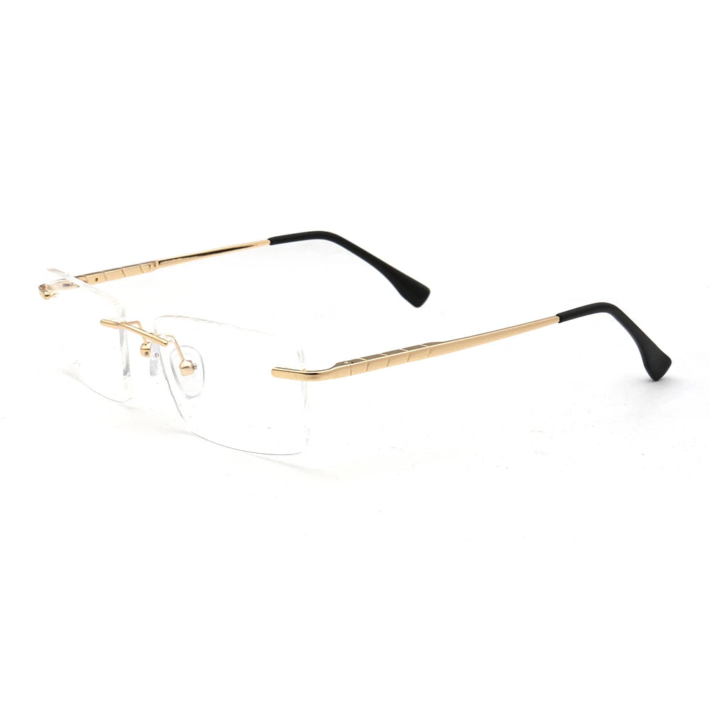 Men Rectangular Rimless Eyeglass Frames for Men Square Business Metal Optical Glasses Frames Light Spectacles Gold Silver Black