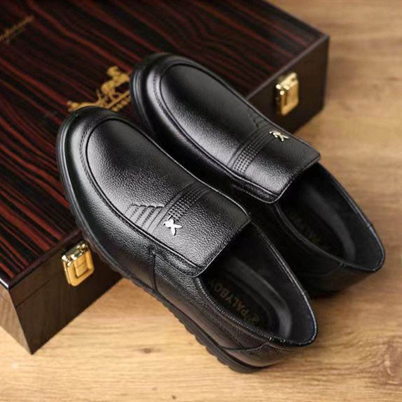 ASSKLO New Men's Leather Shoes PU Leather Thick Fashion Soft Soled Formal Leather Breathable Loafers Slip on Black Driving Male Shoes Men's Loafers men Casual shoes black