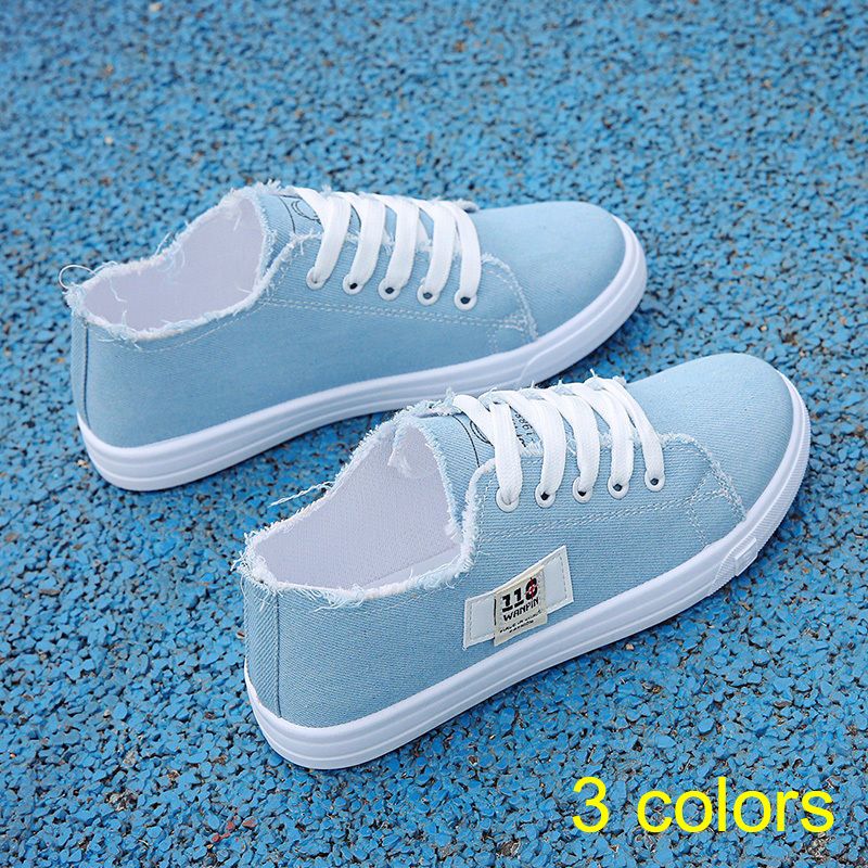 ASSKLO rubber flat shoes canvas shoes sports shoes classic women's shoes ladies shoes slip resistant breathable denim casual shoes running shoes student girl sneakers fashion gifts black blue white