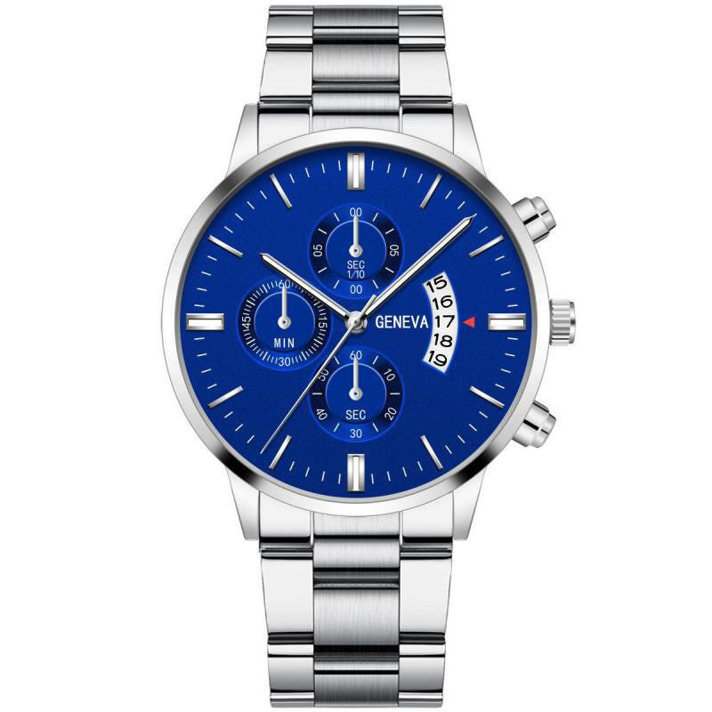 Men Watch Date Stainless Steel Watch Luxury Calendar Quartz Wrist Watch Business Watches for Man Clock Valentines Gift Fashion Mens Watches With keyring Free Gift