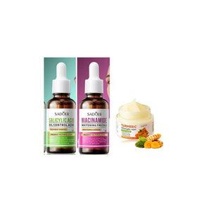 Acne & Dark Spot Remover Set With Salicylic Acid Essence,Turmeric Cream,Niacinamide Serum Pimple Treatment, Oil Control, Brightening Skincare Kit