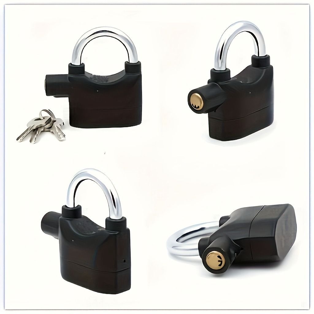 Smart Alarm Lock Security Padlock Siren Home Tools Household Sensors Alarms Lock Aluminum Alloy Anti-Theft Lock Warehouse Door Lock Bicycle Motorcycle Disc Brake Lock Anti-Theft Lock 6 Batteries 3 key