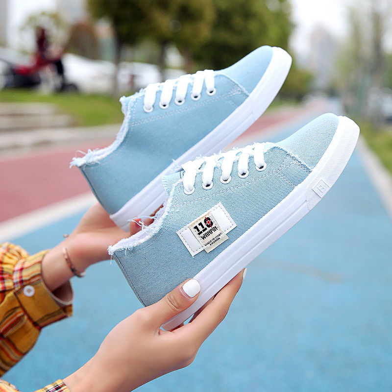 ASSKLO rubber flat shoes canvas shoes sports shoes classic women's shoes ladies shoes slip resistant breathable denim casual shoes running shoes student girl sneakers fashion gifts black blue white