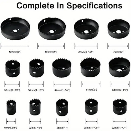 New Arrivals18pcs Hole Saw Set Hole Saw Kit With General Purpose 3/4" To 5"(19-127mm) Saw Blades Mandrels Drill Bits Installation Plate Hex Key With Storage Case Idear For Wood Plywood PVC Board