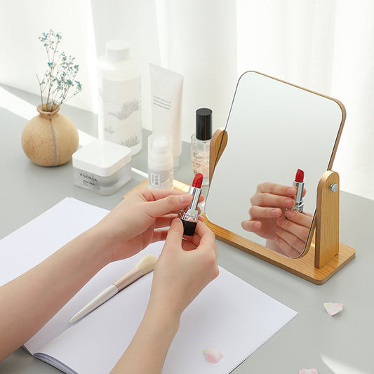 Simple wooden makeup mirror rotating desktop makeup mirror folding vanity mirror portable Large makeup Cosmetic mirror Cosmetic mirror