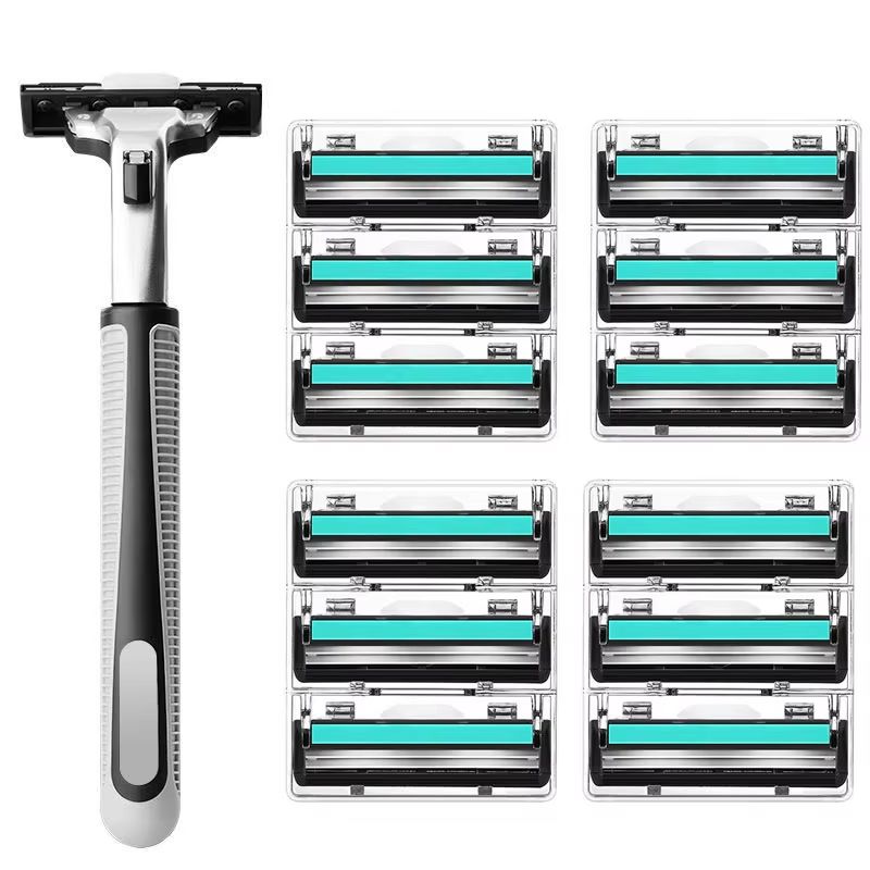 2-layer Blade Shaver for Men Reusable Safety Manual Razors 12 head universal Anti-Slip Handle Replacement Blades Shaving Bathing Travel factory price Kenya in stock12 blade heads for free