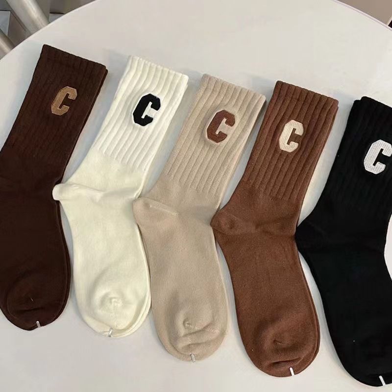 5 Pairs Of Socks Cotton Stockings Bling Ladies Trend All-fit Mid-tube Socks Autumn Winter Vertical Bar Letter Kinematic Growth Socks