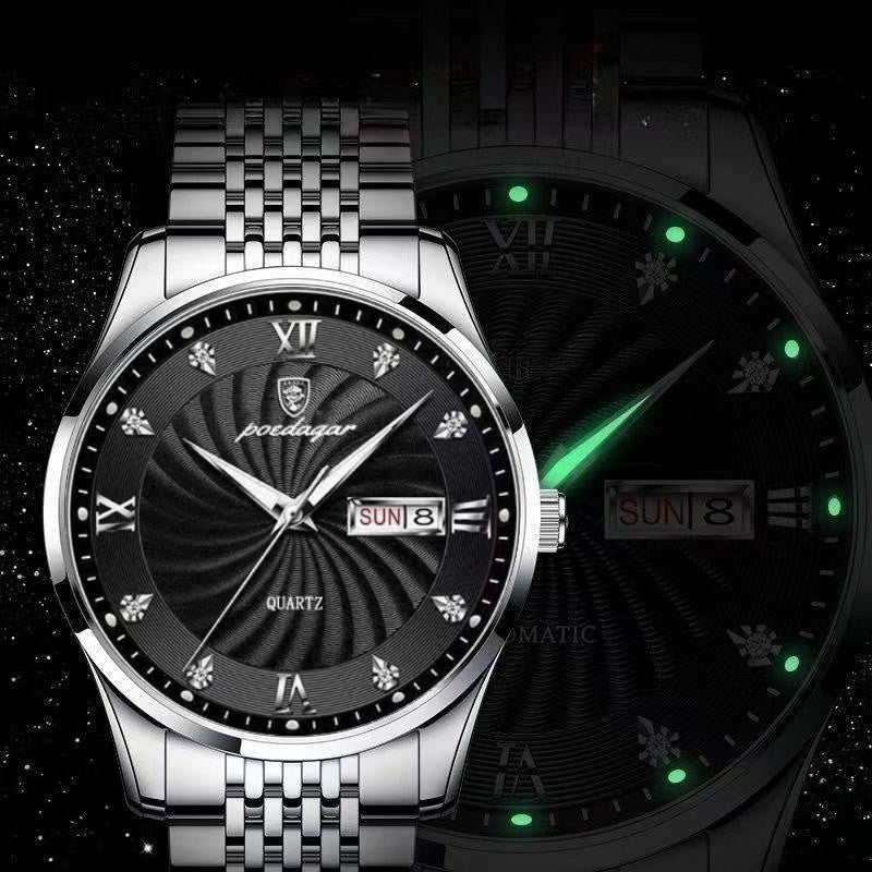 POEDAGAR Men Watches Top Brand Business Men's Wrist Watch Luxury Fashion Steel Band Dual Calendar Watche Waterproof Luminous Quartz Male Watchs