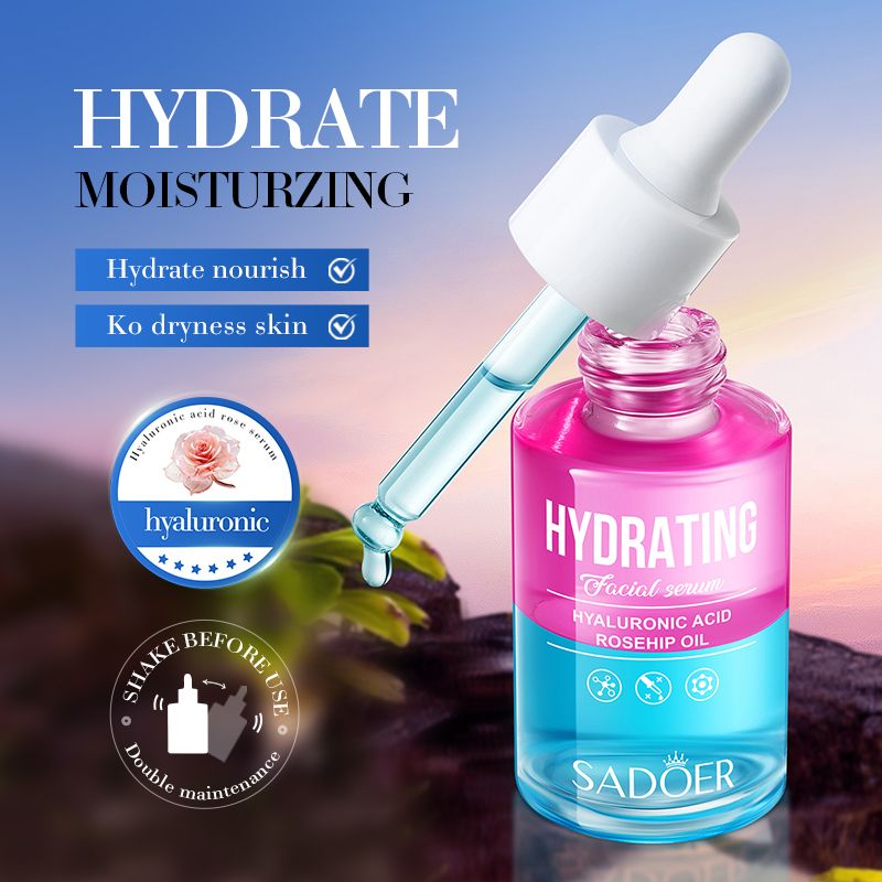 SADOER Hyaluronic Acid Rosehip Oil Hydrating Facial Serum For Relieving Rough Skin , Intensive Hydration, Soothing Like Vitamin C, Nourishing, Enhance Luster of the Skin