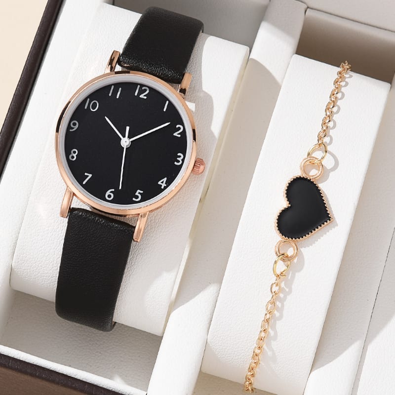 2Pcs/Set Fashion Women Watches Leather Straps Sports Digital Watches Dial Quartz Watches Business Watches Gifts Jewellerys