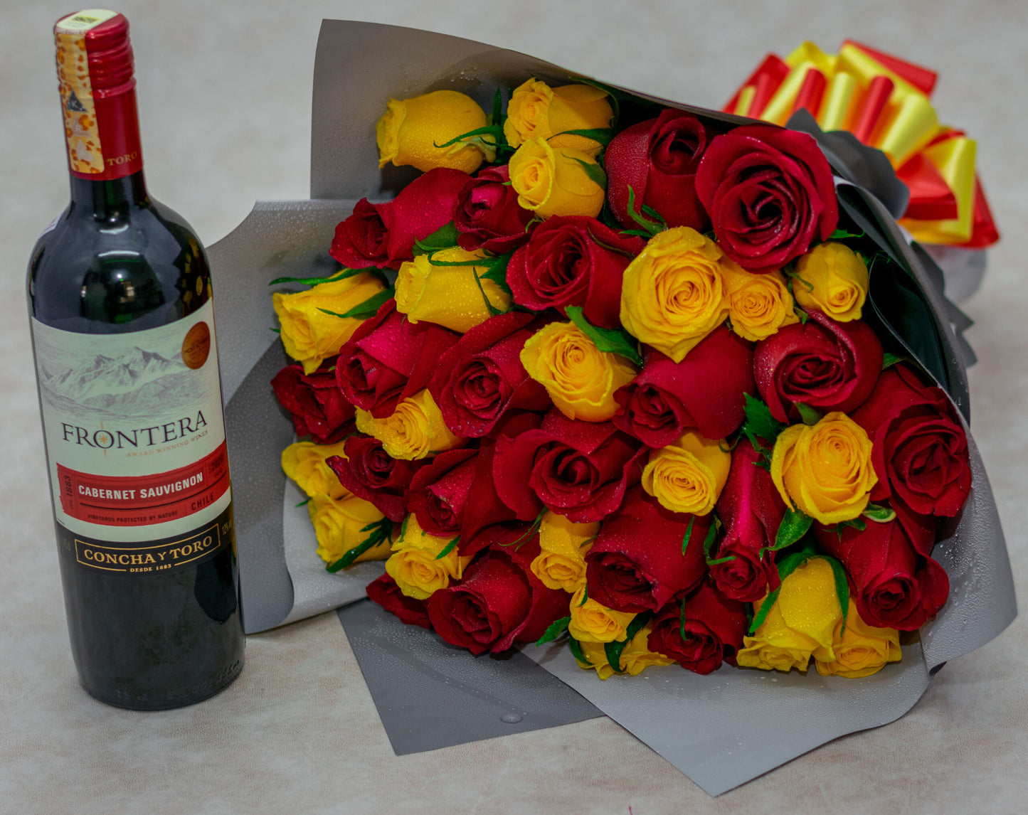 Beautiful Rose Bouquet and Frontera Sweet Wine