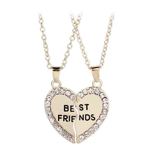 New Arrivals 2 Pcs/Set Best Friends Necklace Heart-shaped Zircon Inlaid Love Pendant Jewelry Beautiful Heart Pendant Alloy Diamond Necklace Collar Party Jewelry Accessories Gift
