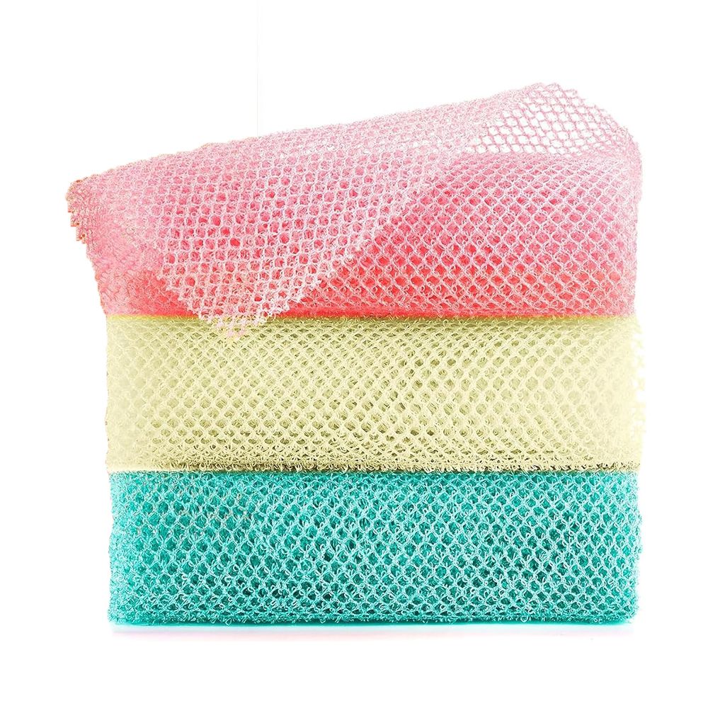 3 Pieces African exfoliating net African Net Long Net Bath Sponge Exfoliating Shower Body Scrubber Back Scrubber Skin Smoother,Great for Daily Use