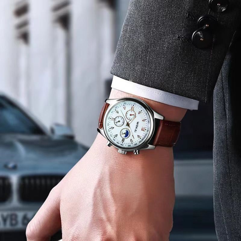 Men's Large Dial Watch Business Watches Casual Leather Strap Quartz Sports Watch