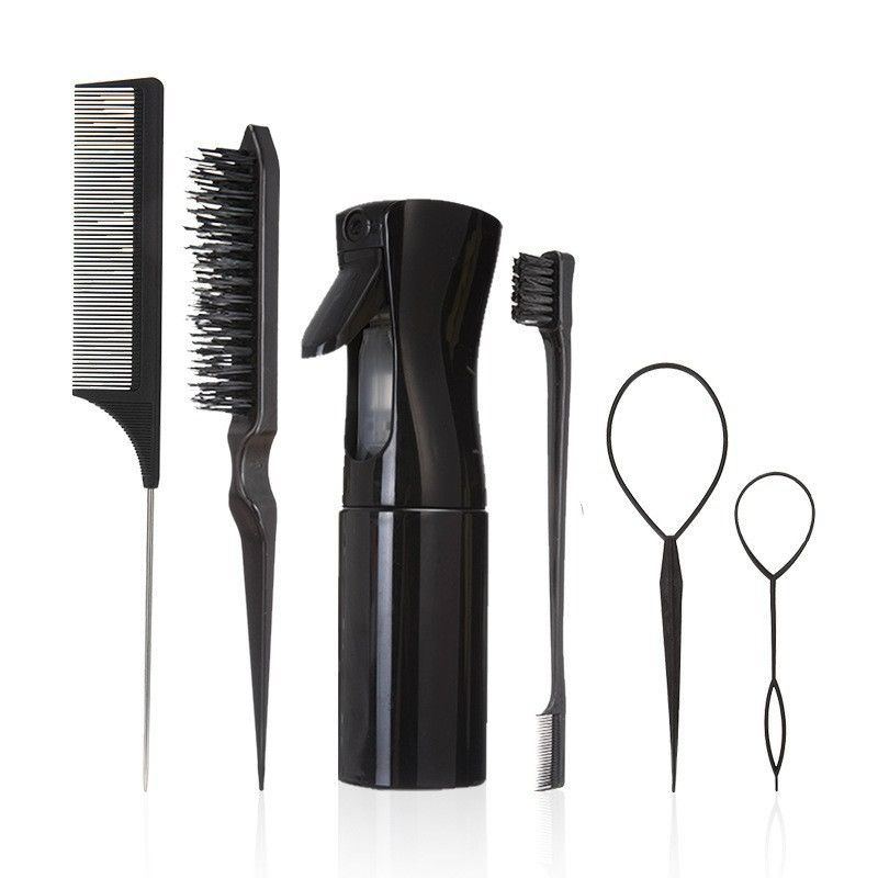 6 PCS/Set Hair Brush Set Hairdressing Spray Bottle Kit Hair Braiding Loop Rat Tail Comb Teasing Hair Brush Edge Control Hair Brush Mist Sprayer Hair Styling Tools