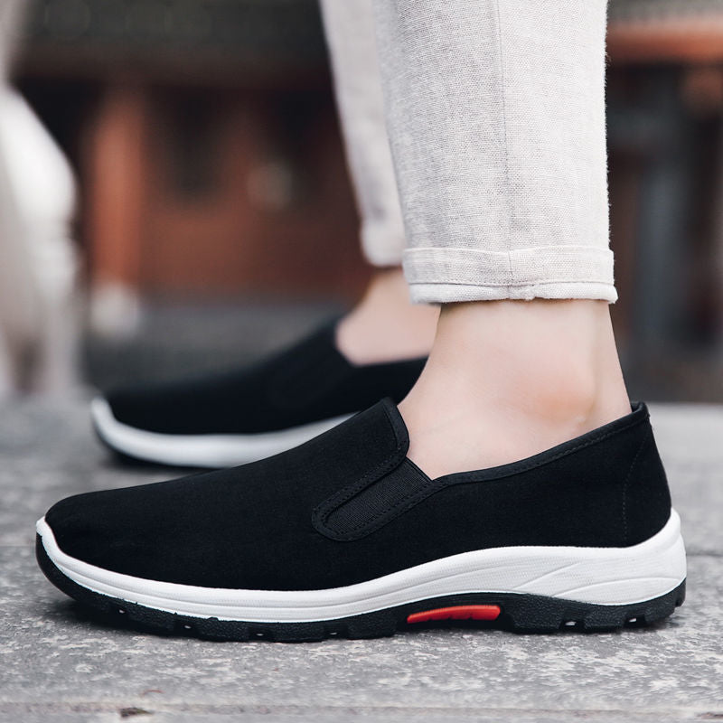 ASSKLO Large size classic Loafers rubber flats shoes Casual shoes Fashion Black laceless men canvas shoes Canvas Shoes Sneakers Low Top Black Shoes High Quality Generic Men's Athletic Shoes Motion