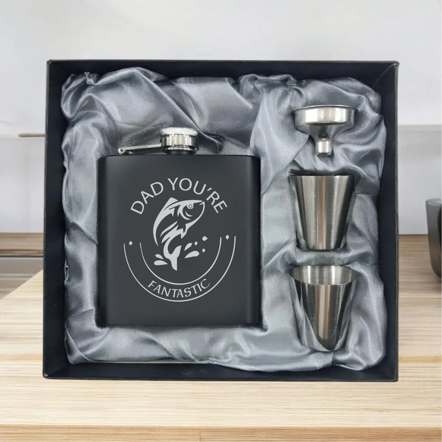 Black Hip Flask with Funnel and Shot Glass