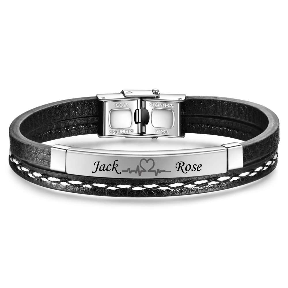 Black Leather Bracelets For Sale
