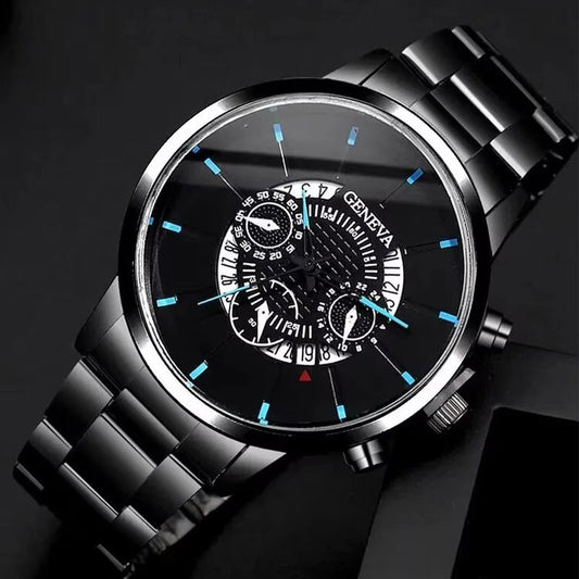 2PCS Black New Popular Watches Fashion Men's Casual Watches Luxury Calendar Quartz Watches Business Watches Men's Clocks Bracelet Set