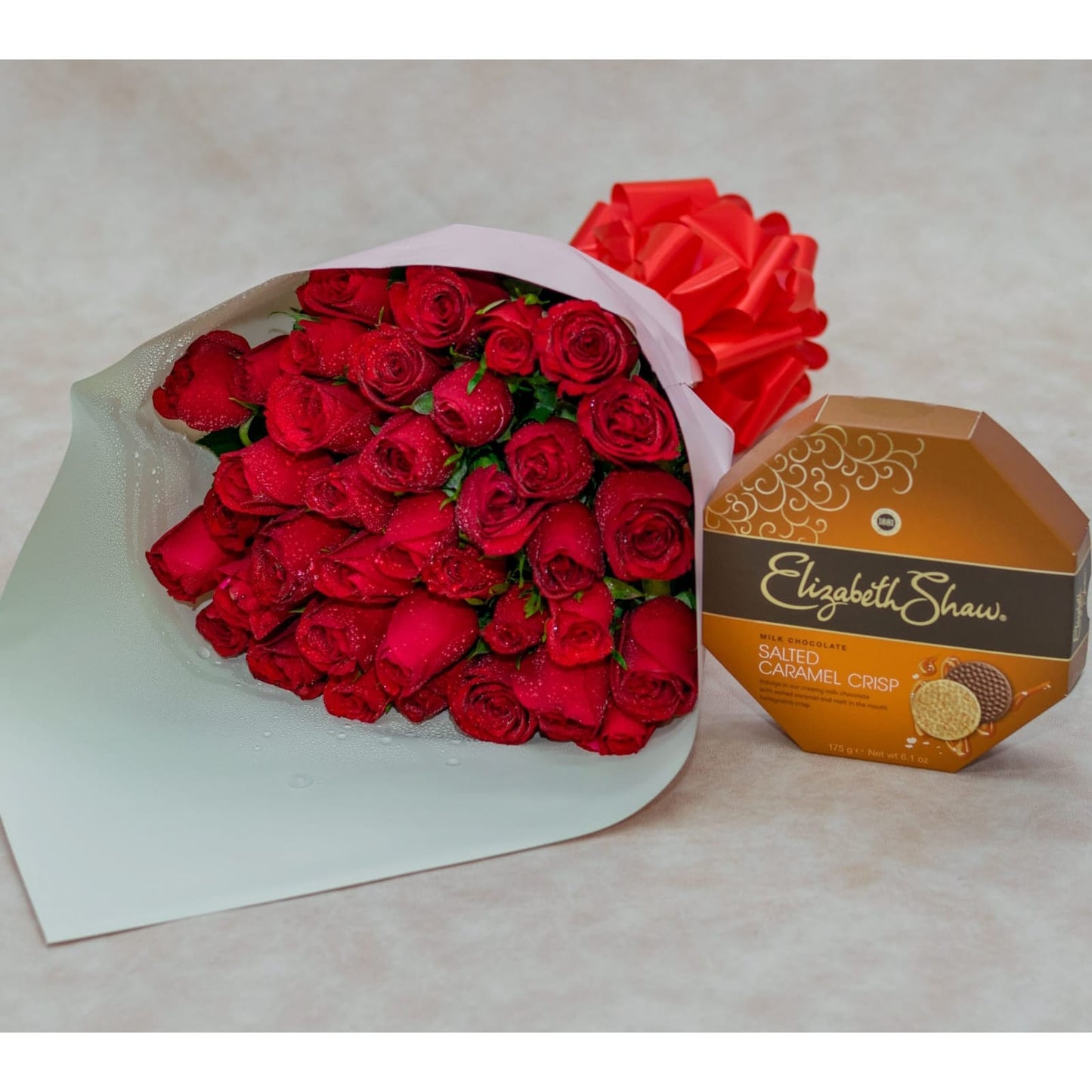 Bouquet of Red Rose and Elizabeth Shaw Chocolates