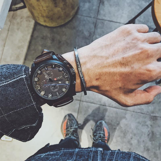 Vintage Classic Stainless Steel Waterproof Date Leather Strap Quartz Watch