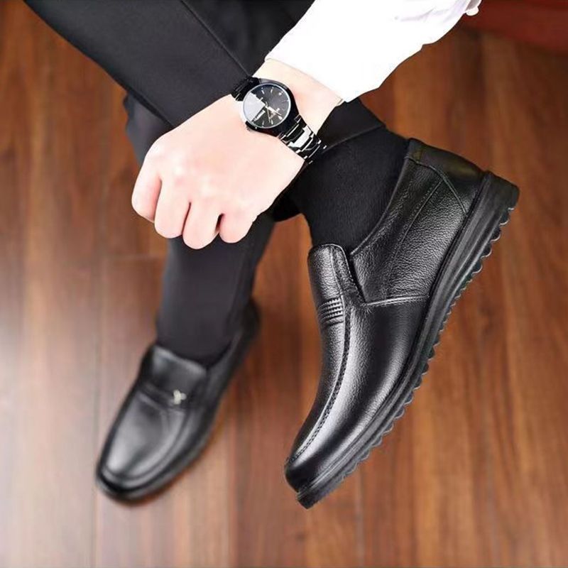 ASSKLO New Men's Leather Shoes PU Leather Thick Fashion Soft Soled Formal Leather Breathable Loafers Slip on Black Driving Male Shoes Men's Loafers men Casual shoes black