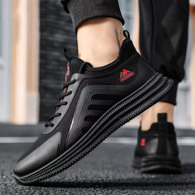 Men's shoes mesh sneakers casual shoes flying wove athletic shoes Daddy's driving shoes Student's running shoes Boy's sports shoes black + red