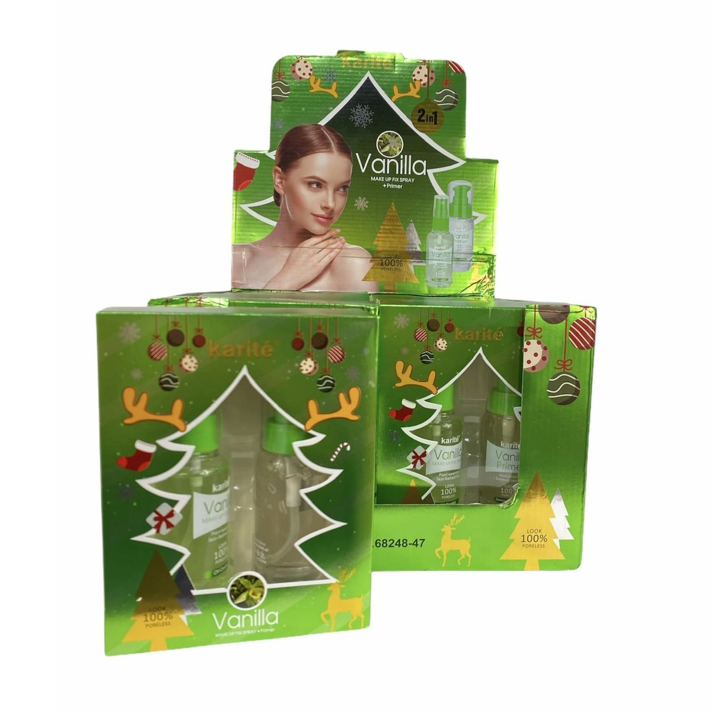 2 In 1 Vanilla Make Up Fix Spray Fixer + Primer Set - Plant Essence Look 100% Poreless - Karite