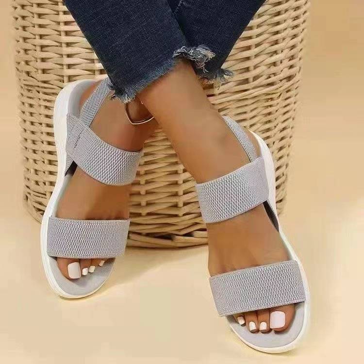 ASSKLO New Sandals Women Ins Soft Sole Elastic Band Korean Version Wild Sports Women's Shoes Tide ladies shoes girls shoes Pregnant women's shoes Maternity shoes Open Shoes Grey Black