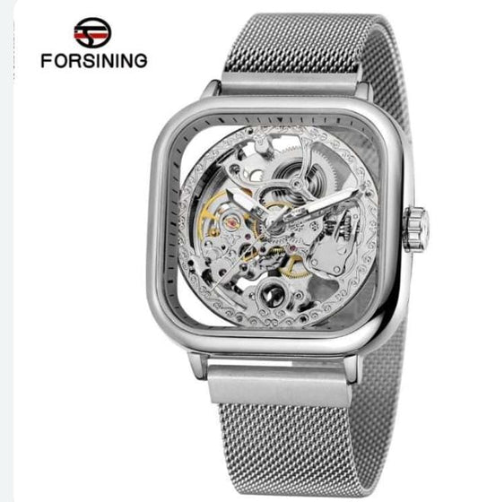 Forsining Automatic Watch – Skeleton Dial Self-Winding Mechanical Men’s Timepiece, Stainless-Steel Case, Luminous Hands, Leather/Mesh Strap Options, 3ATM Water Resistant, Gift Box (FS Series)