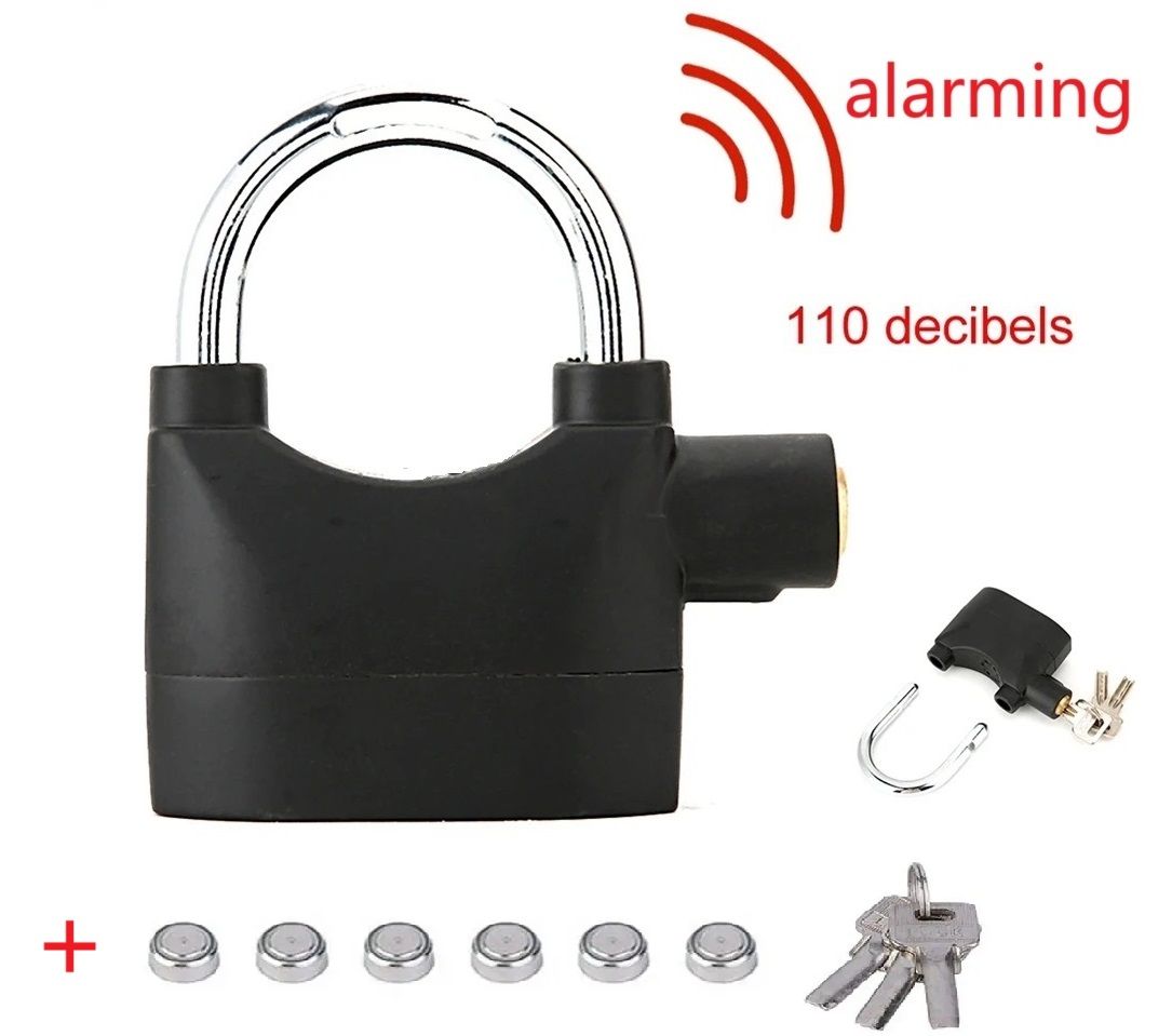Smart Alarm Lock Security Padlock Siren Home Tools Household Sensors Alarms Lock Aluminum Alloy Anti-Theft Lock Warehouse Door Lock Bicycle Motorcycle Disc Brake Lock Anti-Theft Lock 6 Batteries 3 key