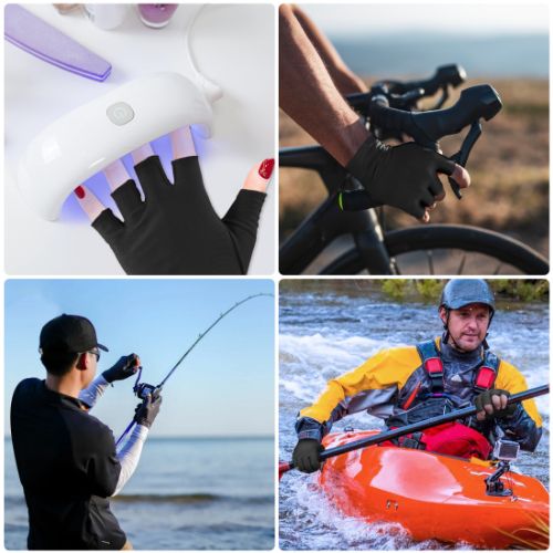 UV Gloves for Nails, Professional UPF50+ Fingerless Gloves for Gel Manicures, Black