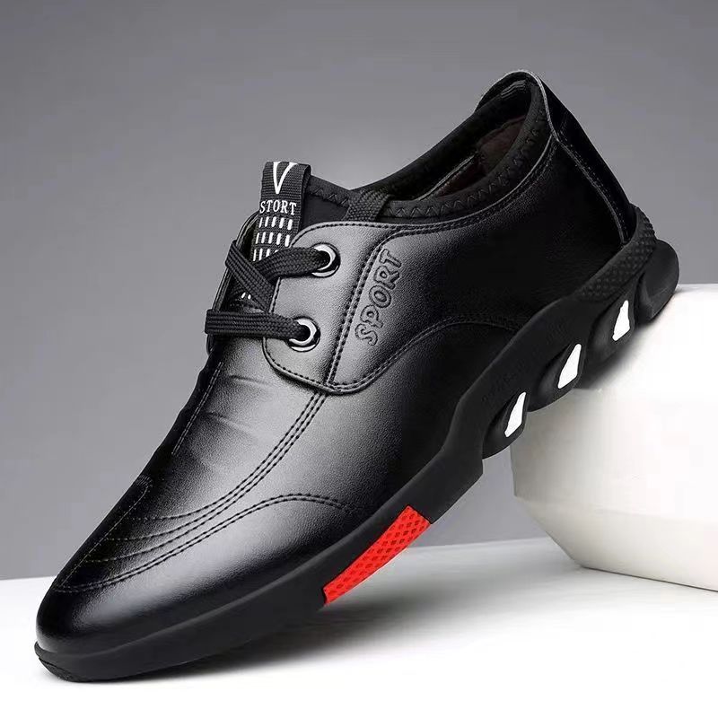 ASSKLO PU leather shoes men's leather casual shoes sport sneaker footwear business leather shoes men's leather shoes dress shoes lace-up shoes fashion versatile casual shoes driving shoes men Black