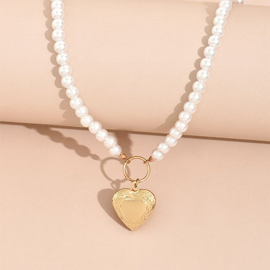 Pearl chain can open peach heart pendant necklaceJewelry fashion personality style Gold as picture Amazon hot-selling