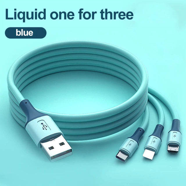3 In1 Liquid silica gel charging cables Micro USB+type c+iphone Charger Cable Fast Charging data line Data Cables