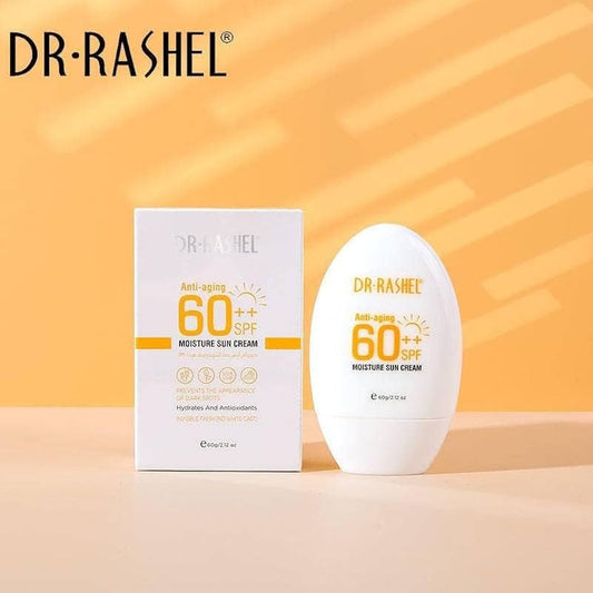 Sun Cream Dr Rashel Anti‑Aging Moisture SPF 60++ Lightweight Hydrating UV Defense Broad-Spectrum Sunscreen for Face & Body – Invisible Finish, Dark Spot Prevention (60 g)