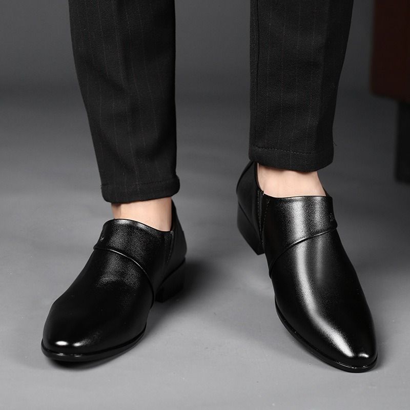 ASSKLO Large Size Full Leather Elegant Men's shoes men's leather shoes Official Shoes British Business Shoes Men Pointed Leather Formal Office Oxford Work high rise Black Men slip on dress loafers