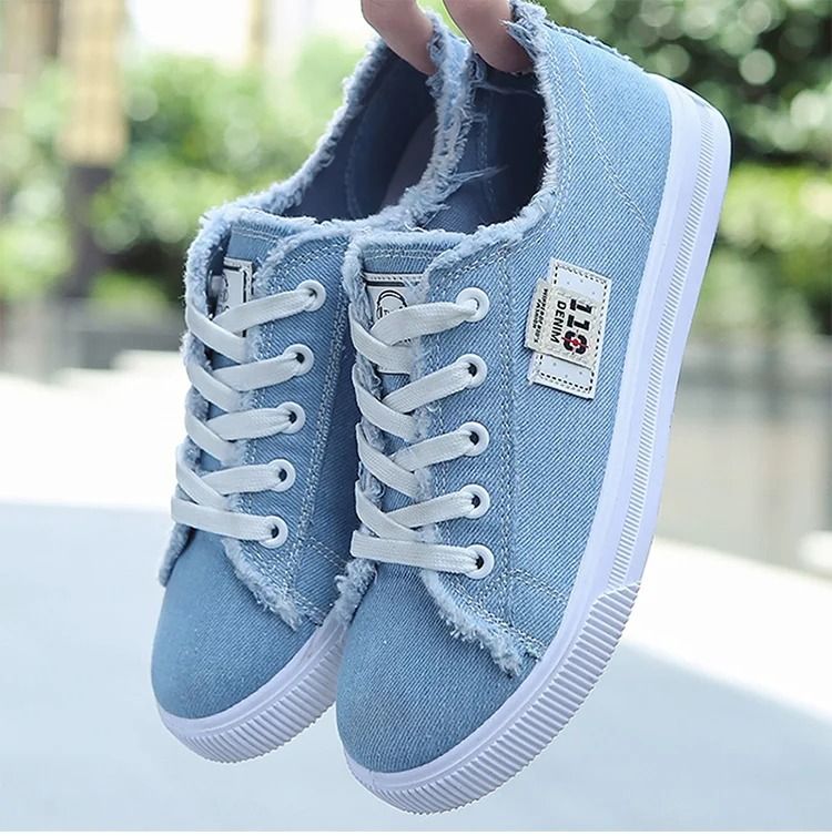 ASSKLO rubber flat shoes canvas shoes sports shoes classic women's shoes ladies shoes slip resistant breathable denim casual shoes running shoes student girl sneakers fashion gifts black blue white