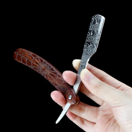 Mens Shaving Barber Tools Hair Razor and Blades Antique Black Folding Shaving Knife Stainless Steel Straight Razor Holder