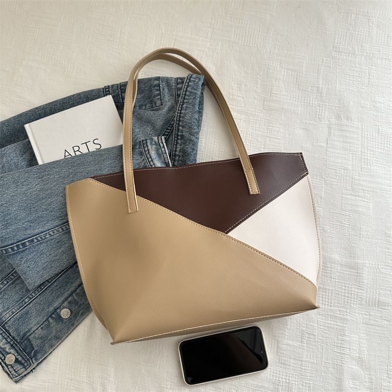 2 In 1 Ladies Handbags Pouch Bags Set Large Capacity Tote Bag Small Bag PU synthetic leather Color-Block Bag