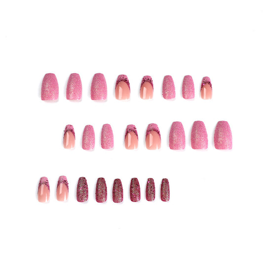 Wear Nail Pink Purple Glitter French Sequins Nail Wear Nail Stickers Nail Art Pieces Finished Removable nail