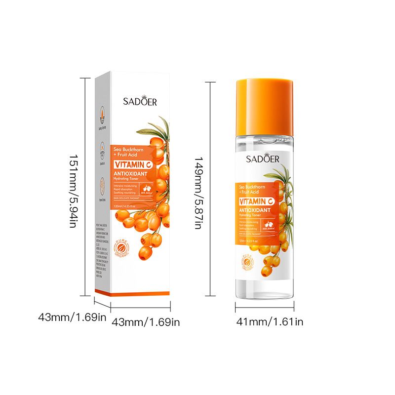 SADOER Sea Buckthorn + Fruit Acid Vitamin C Toner, Anti Oxidant Vitamin C Face Toner, Hydrating Toner , for Intensive Moisturising, Soothing and Nourishing, Rapid Absorption, Makes Skin Delicate Radia