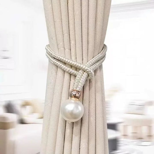 2pcs French Curtain Tiebacks With Faux Pearl Decorations Convenient Drape Tiebacks Decorative Curtain Holdbacks Holder Curtain Tiebacks For Window Draperies For Home Bedroom Office Decor
