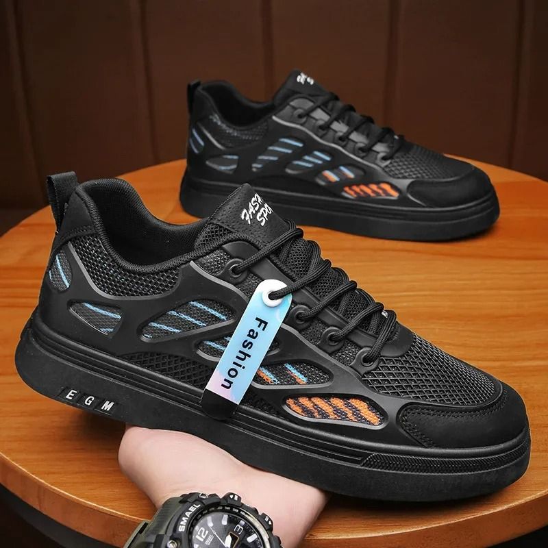 ASSKLO Men's Shoes Sneakers Casual Shoes Versatile fashionable Rubber Flats Leisure Shoes Casual Low-Top Mesh Sneakers Versatile Rubber Outsole Men's Footwear Breathable Mesh Casual Work Shoes black