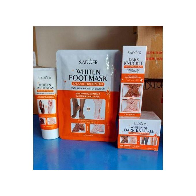 Complete 4 in 1 Dark Knuckles Set With Niacinamide + Vitamin C : Hand cream + Foot mask + Serum + Cream