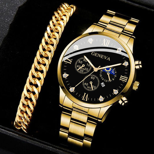 Mens Fashion Business Quartz Watch Fashion Fake Three Eye Six Pin Calendar Men Watch Stainless Steel Belt Men Watches