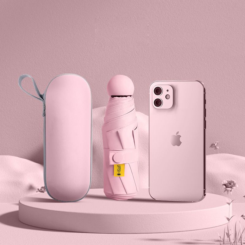 UPF50+ Mini Capsule Folding Umbrella Fully Automatic Umbrella Folding Umbrellas UV Sunshade Small Pocket Parasol for Dual Use Protection