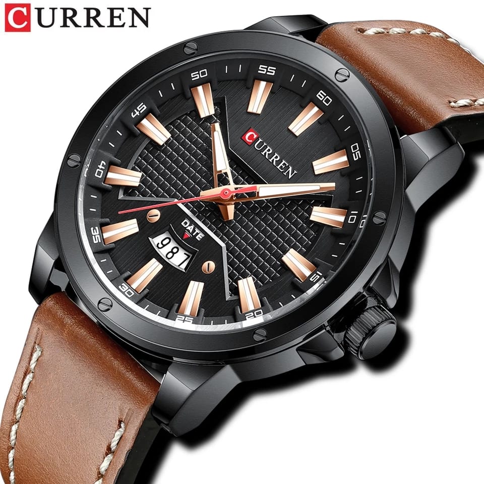 CURREN Men's Black Quartz Wristwatch with Leather Strap