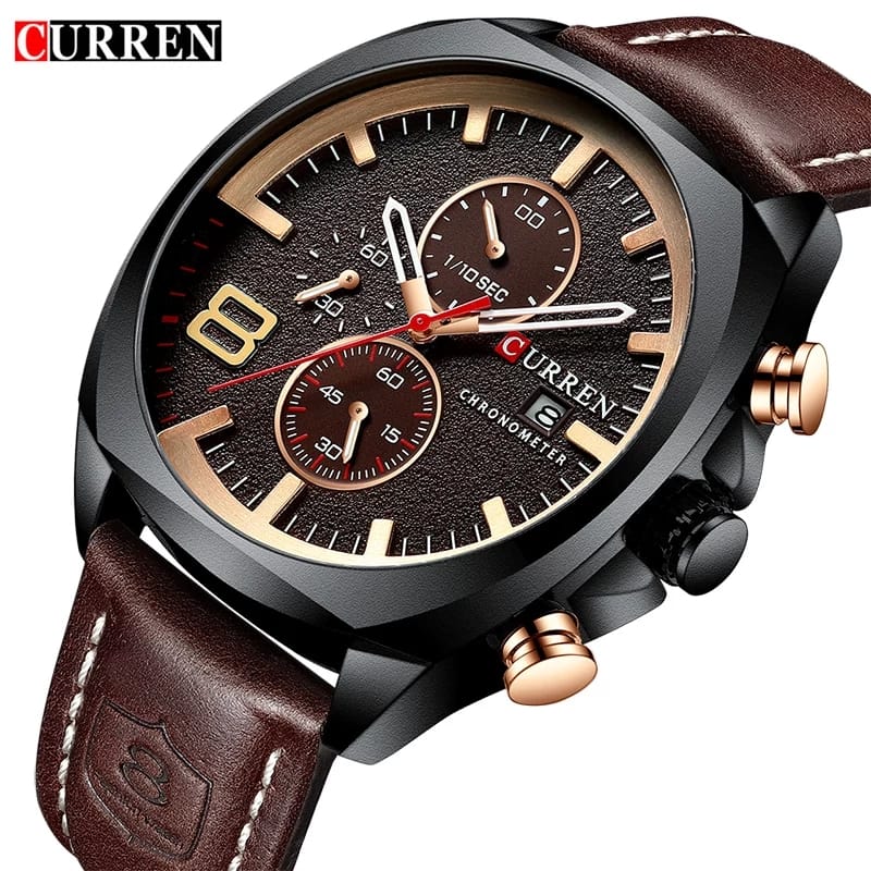 CURREN Mens Leather Watch Classic Stainless Steel