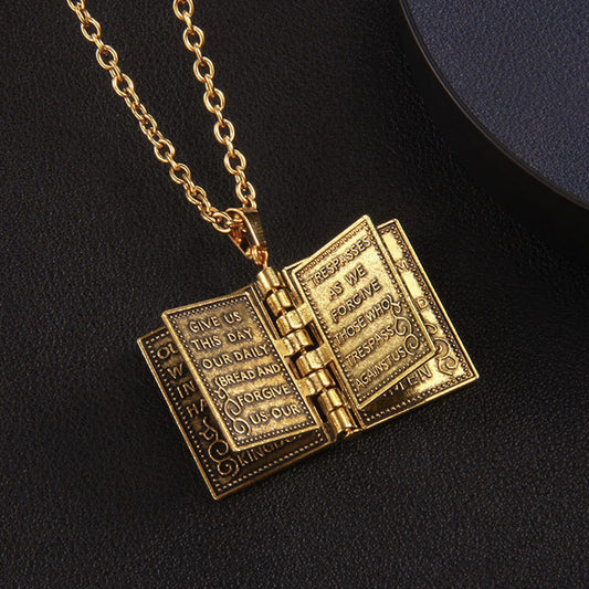 New Flipable Vintage Book Necklace Men'S And Women'S Street Hip Hop Flipable Cross Stainless Steel Necklace